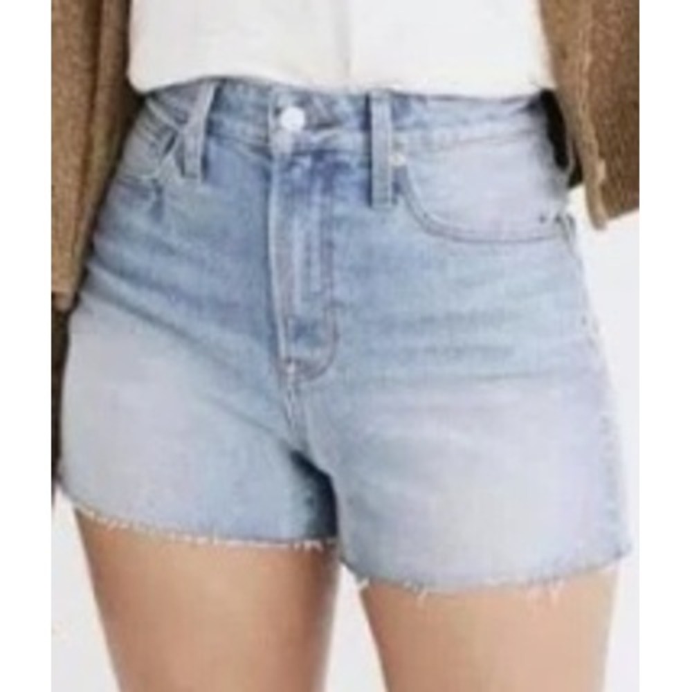 Madewell Curvy High-Rise Denim Shorts Blue Raw Hem Size 24